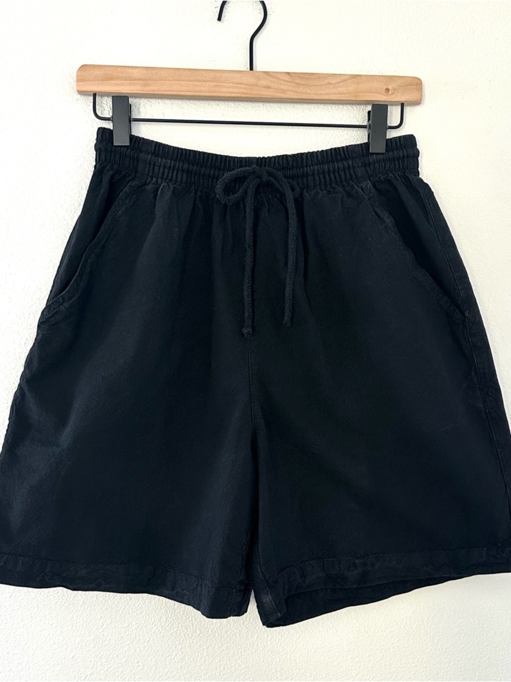 Vintage 90s Erika & Co. High Waist 100% Cotton Shorts Petite M Black Drawstring